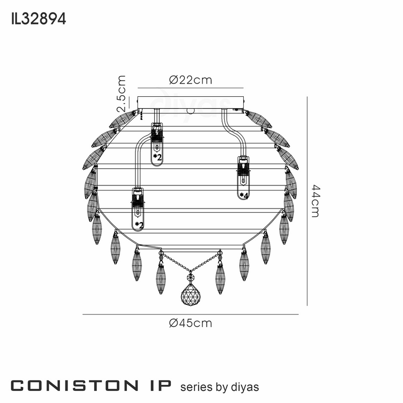 Load image into Gallery viewer, Diyas IL32894 Coniston IP Ceiling, 8 Light G9, IP44, Polished Chrome/Crystal
