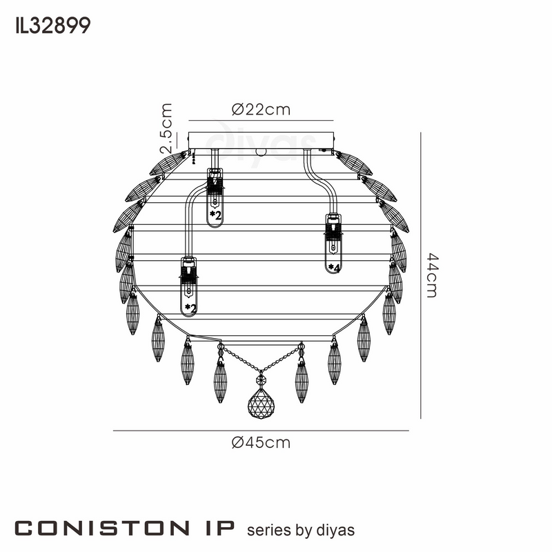 Load image into Gallery viewer, Diyas IL32899 Coniston IP Ceiling, 8 Light G9, IP44, French Gold/Crystal
