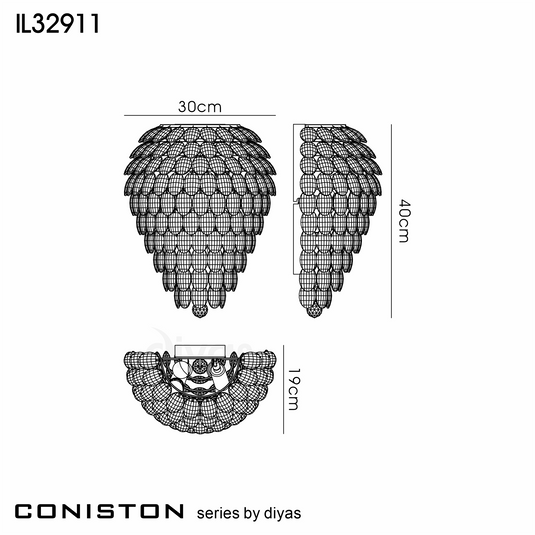 Diyas IL32911 Coniston Tall Wall Lamp, 4 Light E14, French Gold/Crystal