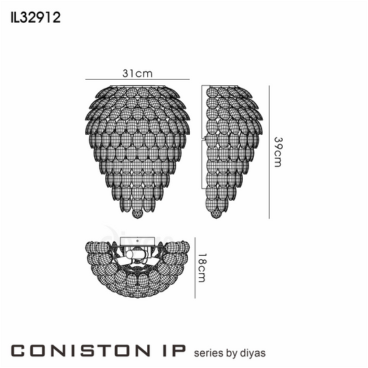Diyas IL32912 Coniston Tall IP Wall Lamp, 6 Light G9, IP44, Polished Chrome/Crystal