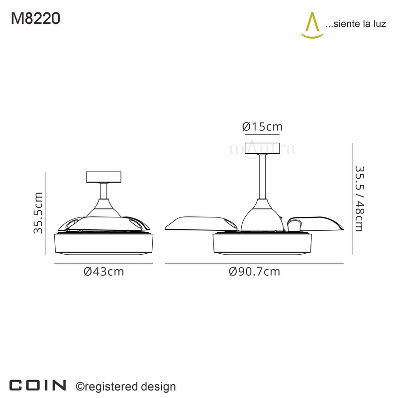 Load image into Gallery viewer, Coin Mini M8220 45W LED Dimmable Ceiling Light With Built-In 25W DC Reversible Fan, Wood, 2500lm -
