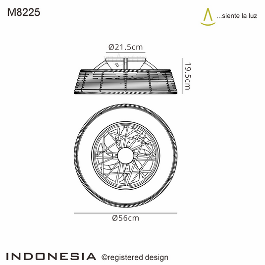 Mantra M8225 Indonesia Mini 55W LED Dimmable Ceiling Light With Built-In 25W DC Reversible Fan, Beige Rattan, 3800lm -