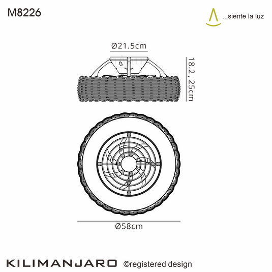 Mantra M8226 Kilimanjaro Mini 55W LED Dimmable Ceiling Light With 25W DC Reversible Fan, 3800lm, Beige Rattan -