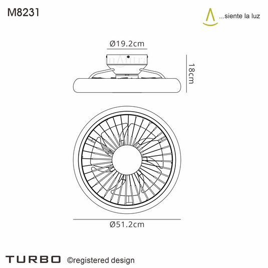 Mantra M8231 Turbo 55W LED Dimmable Ceiling Light With Built-In 30W DC Reversible Fan, White, 4100lm -