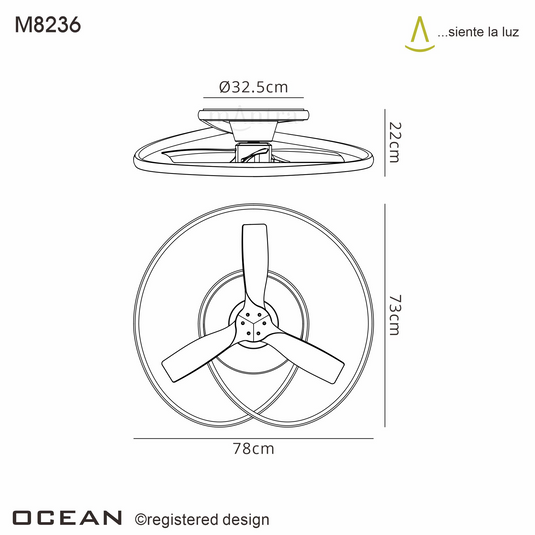 Ocean M8236 60W LED Dimmable Ceiling Light With Built-In 35W DC Reversible Fan, Black, 4200lm, -