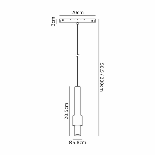 Mantra M8445 Magneto Track 200mm Tube Pendant, 7W LED, 3000K, 560lm, Black/Gold -