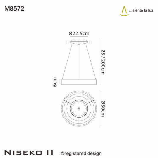 Mantra M8572 Niseko II Ring Pendant 50cm 40W LED, 2700K-5000K Tuneable, 2950lm, Remote Control & APP, Black -