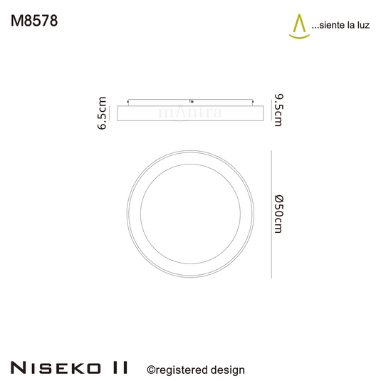 Mantra M8578 Niseko II Ring Ceiling 50cm 40W LED, 2700K-5000K Tuneable, 2950lm, Remote Control & APP, White, 3yrs Warranty - 60734