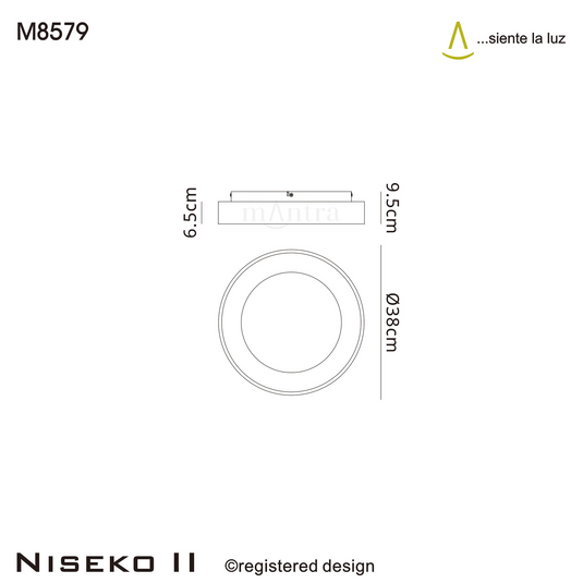 Mantra M8579 Niseko II Ring Ceiling 38cm 30W LED, 2700K-5000K Tuneable, 2250lm, Remote Control & APP, White, 3yrs Warranty - 59675