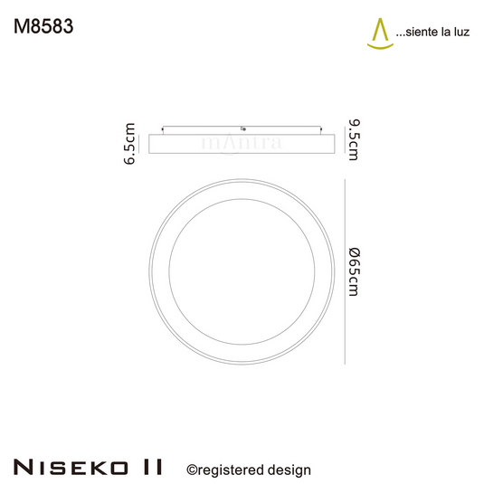 Mantra M8583 Niseko II Ring Ceiling 65cm 50W LED, 2700K-5000K Tuneable, 3760lm, Remote Control & APP, Gold -