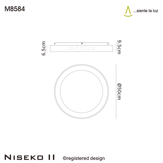 Mantra M8584 Niseko II Ring Ceiling 50cm 40W LED, 2700K-5000K Tuneable, 2950lm, Remote Control & APP, Gold -