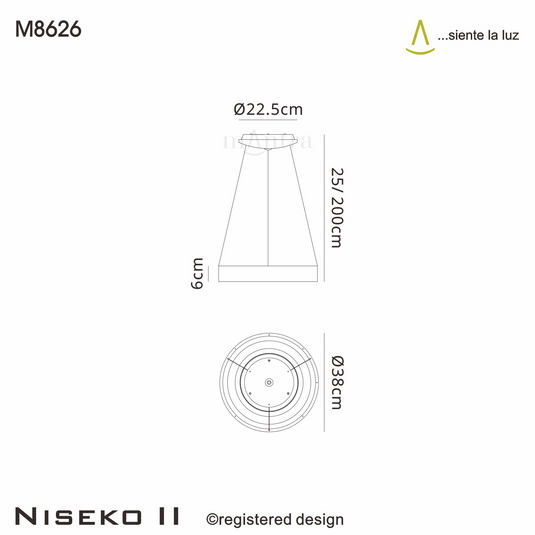 Mantra M8626 Niseko II Ring Pendant 38cm 30W LED, 2700K-5000K Tuneable, 2250lm, Remote Control & APP, Black -