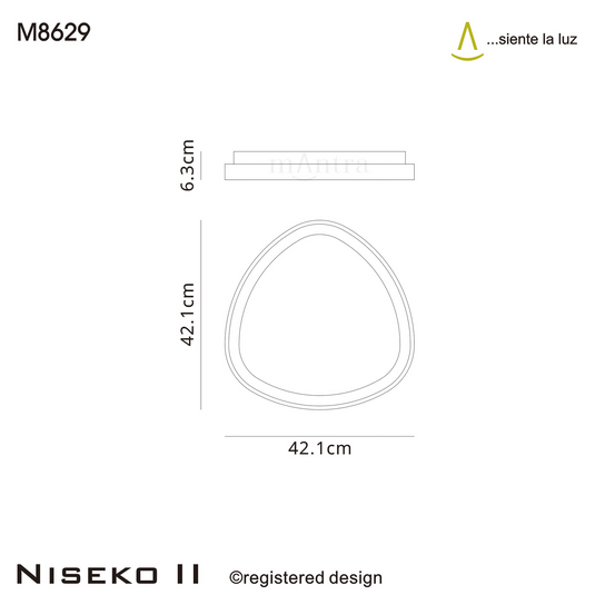 Mantra M8629 Niseko II Triangular Ceiling 42cm 38W LED, 2700K-5000K Tuneable, 2500lm, Remote Control, White, 3yrs Warranty - 60786