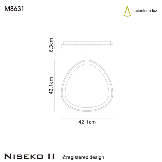 Mantra M8631 Niseko II Triangular Ceiling 42cm 38W LED, 2700K-5000K Tuneable, 2500lm, Remote Control, Gold -
