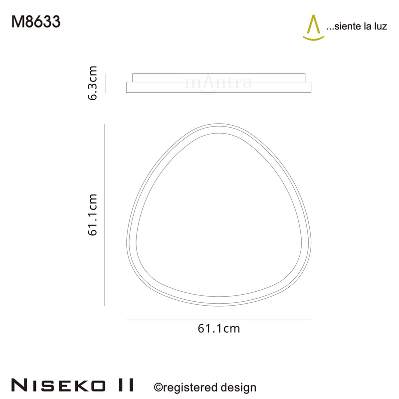 Load image into Gallery viewer, Mantra M8633 Niseko II Triangular Ceiling 61cm 50W LED, 2700K-5000K Tuneable, 3000lm, Remote Control, White, 3yrs Warranty - 60795
