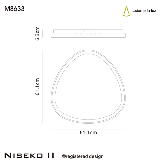 Mantra M8633 Niseko II Triangular Ceiling 61cm 50W LED, 2700K-5000K Tuneable, 3000lm, Remote Control, White, 3yrs Warranty - 60795