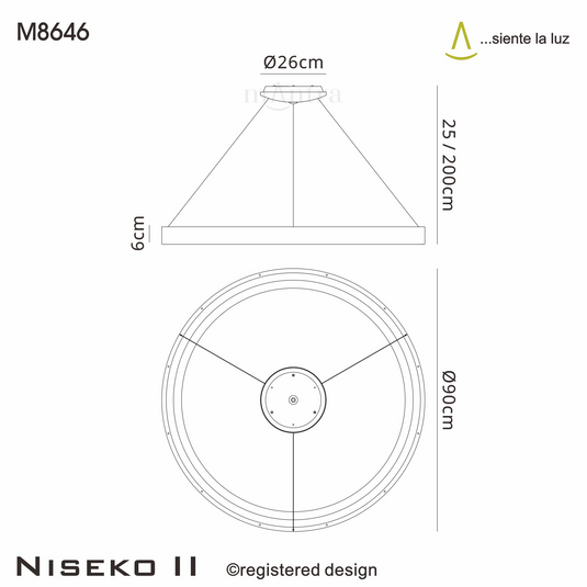 Mantra M8646 Niseko II Ring Pendant 90cm 66W LED, 2700K-5000K Tuneable, 5440lm, Remote Control, Black -