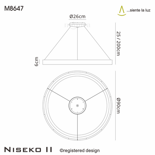 Mantra M8647 Niseko II Ring Pendant 90cm 66W LED, 2700K-5000K Tuneable, 5440lm, Remote Control, Gold -