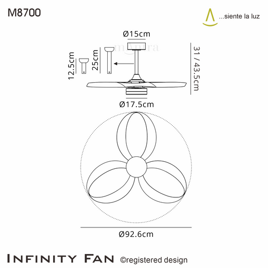 Mantra M8700 Infinity Fan 24W LED Dimmable Ceiling Light With Built-In 30W DC Reversible Fan, Remote Control 2700-5000K, 1800lm, White -