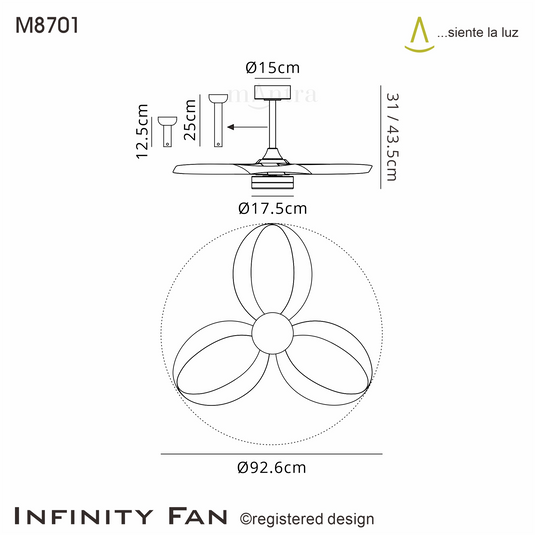 Mantra M8701 Infinity Fan 24W LED Dimmable Ceiling Light With Built-In 30W DC Reversible Fan, Remote Control 2700-5000K, 1800lm, Black -