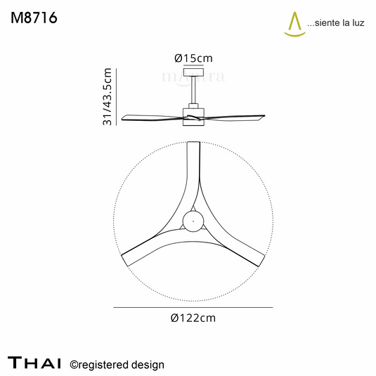 Mantra M8716 Thai 30W LED Dimmable Ceiling Light With Built-In 35W DC Fan, 2700-5000K Remote Control, 2400lm, Black/Wood -