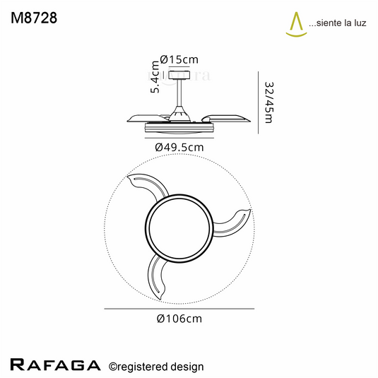 Mantra M8728 Rafaga 50W LED Dimmable White/RGB Ceiling Light With Built-In 30W DC Reversible Fan, Remote Control 3000-6500K, 3200lm, Black -