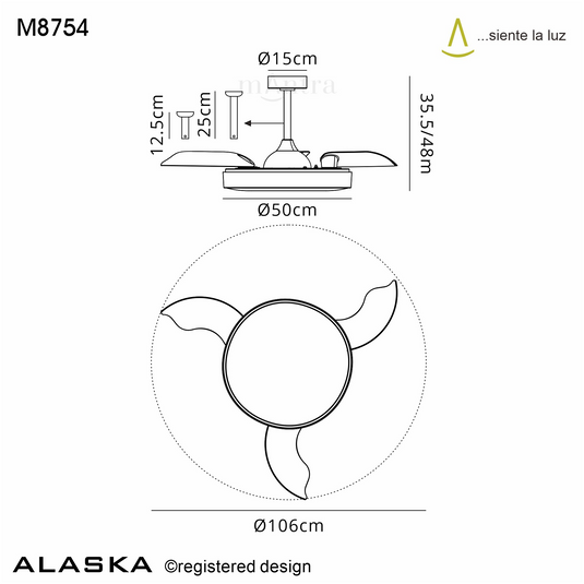 Mantra M8754 Alaska 60W LED Dimmable Ceiling Light With Built-In 30W DC Fan, 2700-5000K Remote Control, 3300lm, Black -