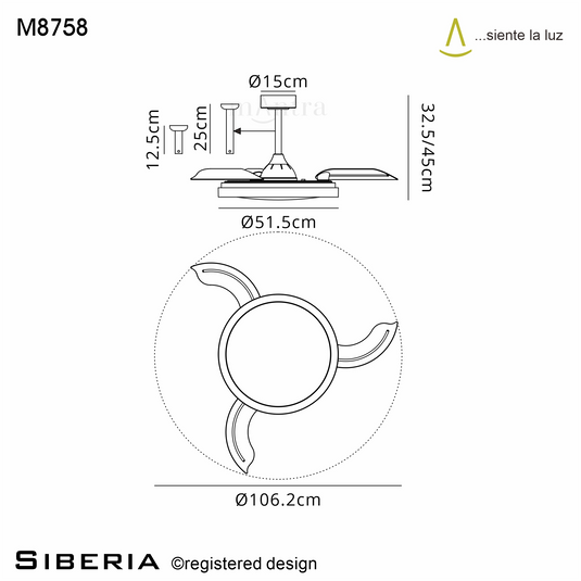 Mantra M8758 Siberia 50W LED Dimmable White/RGB Ceiling Light With Built-In 30W DC Fan, 3000-6500K Remote Control, 3200lm, White -