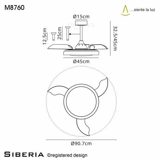 Mantra M8760 Siberia Mini 40W LED Dimmable White/RGB Ceiling Light With Built-In 28W DC Fan, 3000-6500K Remote Control, 2500lm, White -