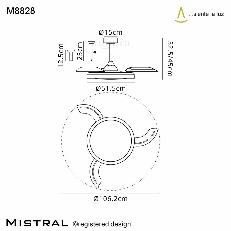 Load image into Gallery viewer, Mantra M8828 Mistral 50W LED Dimmable Ceiling Light With Built-In 30W DC Fan, 2700-5000K Remote Control, 3200lm, Black -
