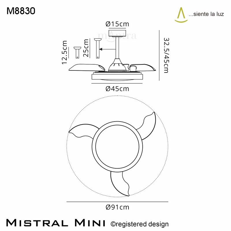 Load image into Gallery viewer, Mantra M8830 Mistral Mini 40W LED Dimmable Ceiling Light With Built-In 28W DC Fan, 2700-5000K Remote Control, 2500lm Wood -

