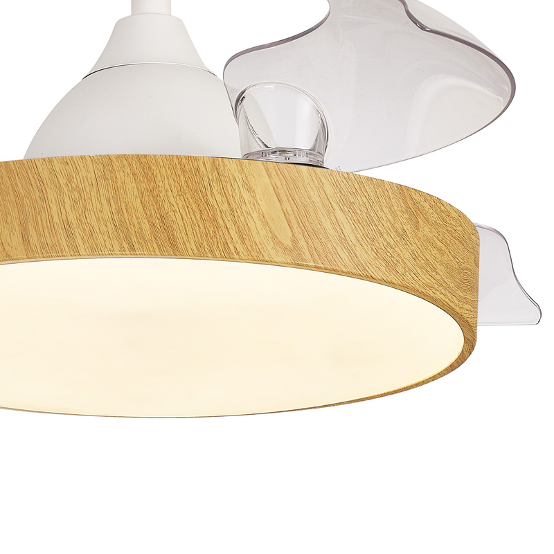 Load image into Gallery viewer, Mantra M8756 Alaska Mini 45W LED Dimmable Ceiling Light With Built-In 25W DC Fan, 2700-5000K Remote Control, 2500lm, Wood -

