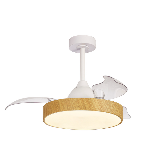 Mantra M8756 Alaska Mini 45W LED Dimmable Ceiling Light With Built-In 25W DC Fan, 2700-5000K Remote Control, 2500lm, Wood -