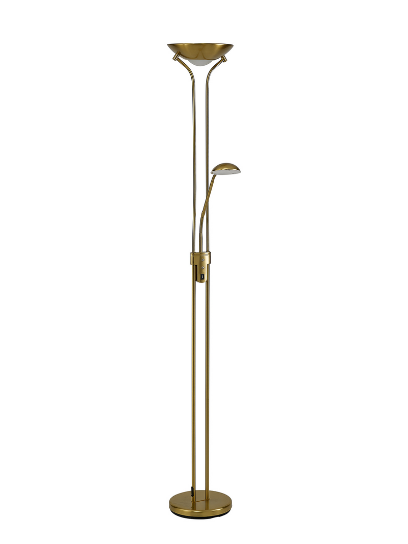 Load image into Gallery viewer, Deco D0826AGB Brazier 2 Light Floor Lamp With USB 2.1 mAh Socket, 20+5W LED, 3000K Touch Dimmer, 2300lm, Aged Brass, 3yrs Warranty - 53549
