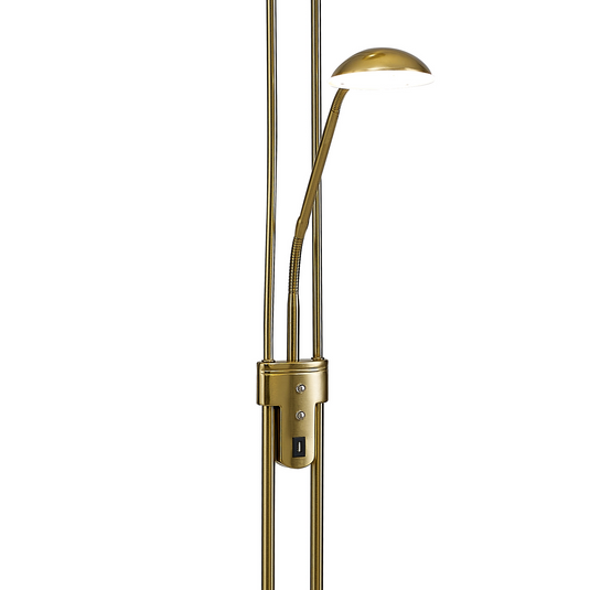 Deco D0826AGB Brazier 2 Light Floor Lamp With USB 2.1 mAh Socket, 20+5W LED, 3000K Touch Dimmer, 2300lm, Aged Brass, 3yrs Warranty - 53549