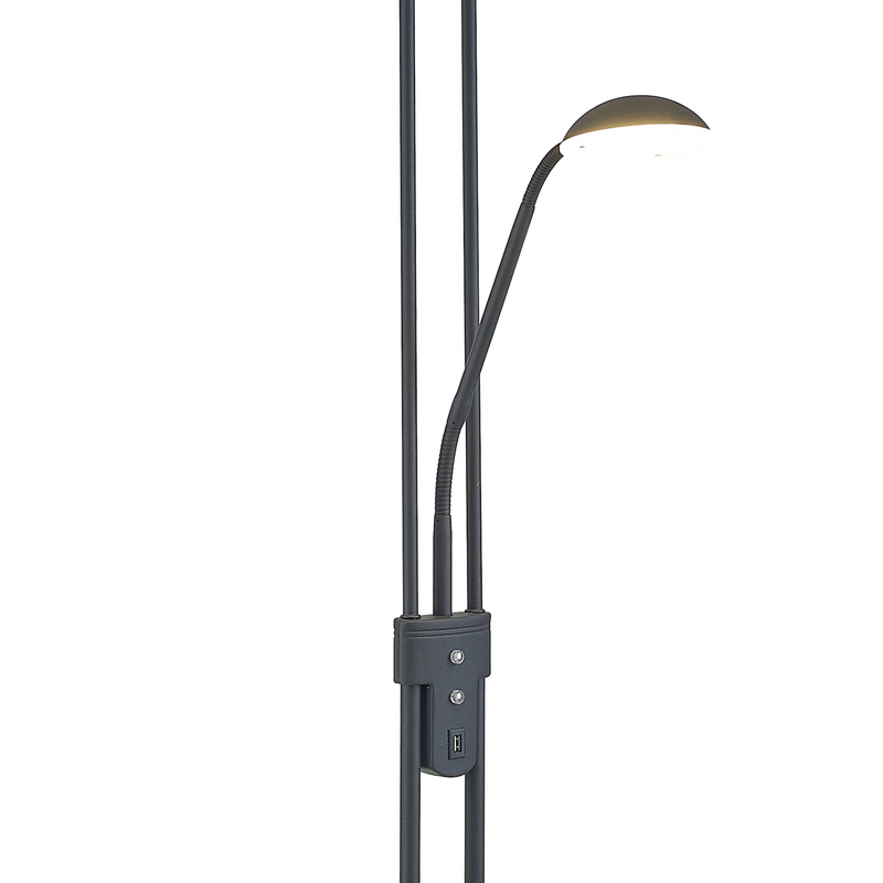 Load image into Gallery viewer, Deco D0826PN Brazier 2 Light Floor Lamp With USB 2.1 mAh Socket, 20+5W LED, 3000K Touch Dimmer, 2300lm, Satin Black, 3yrs Warranty - 57349
