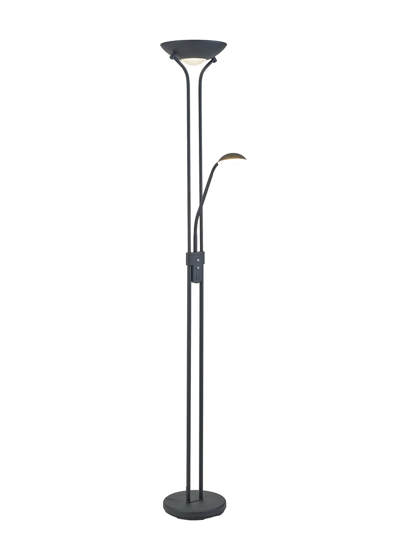 Load image into Gallery viewer, Deco D0826PN Brazier 2 Light Floor Lamp With USB 2.1 mAh Socket, 20+5W LED, 3000K Touch Dimmer, 2300lm, Satin Black, 3yrs Warranty - 57349
