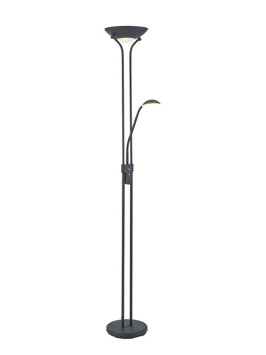 Deco D0826PN Brazier 2 Light Floor Lamp With USB 2.1 mAh Socket, 20+5W LED, 3000K Touch Dimmer, 2300lm, Satin Black, 3yrs Warranty - 57349