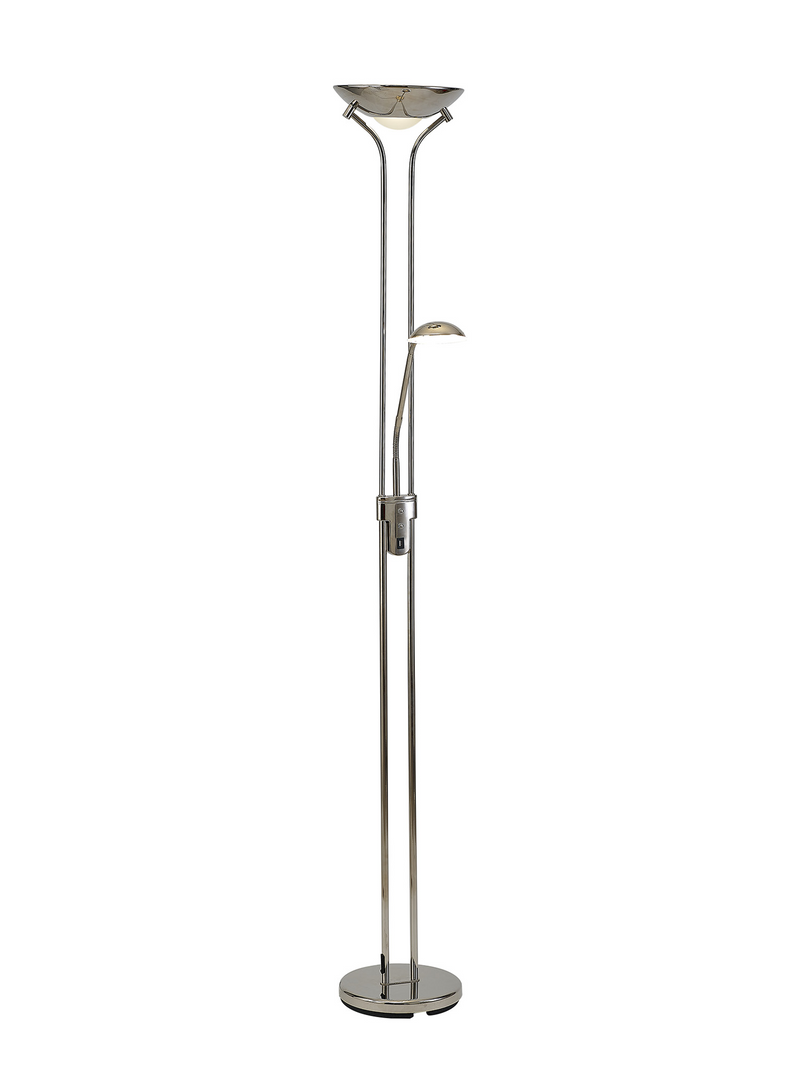 Load image into Gallery viewer, Deco D0826PN Brazier 2 Light Floor Lamp With USB 2.1 mAh Socket, 20+5W LED, 3000K Touch Dimmer, 2300lm, Polished Nickel, 3yrs Warranty - 53550
