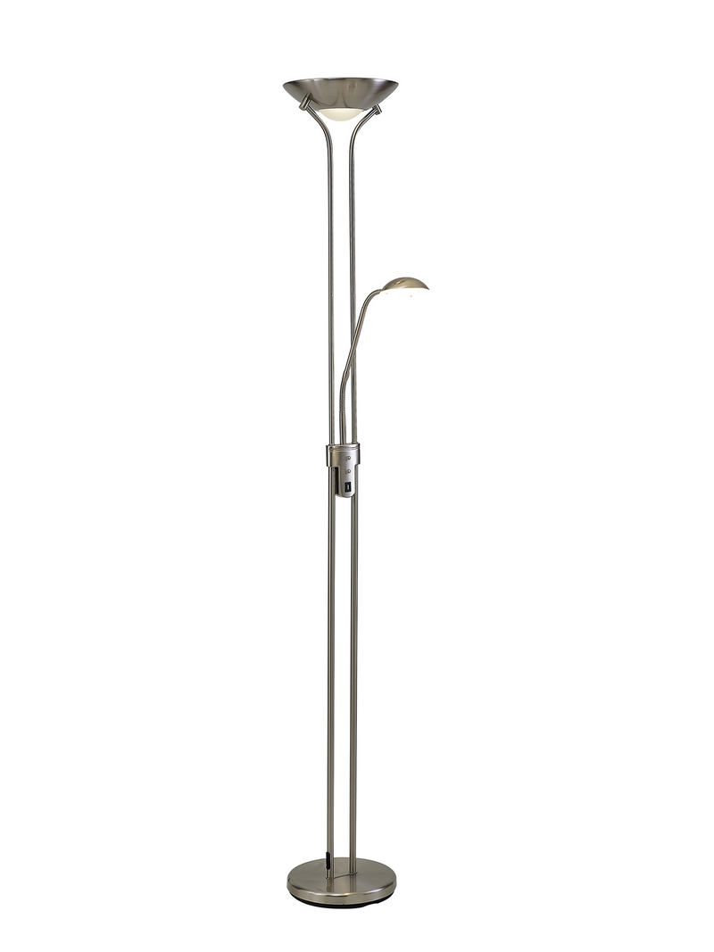 Load image into Gallery viewer, Deco D0826SN Brazier 2 Light Floor Lamp With USB 2.1 mAh Socket, 20+5W LED, 3000K Touch Dimmer, 2300lm, Satin Nickel, 3yrs Warranty - 57350
