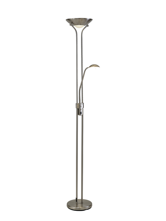 Deco D0826SN Brazier 2 Light Floor Lamp With USB 2.1 mAh Socket, 20+5W LED, 3000K Touch Dimmer, 2300lm, Satin Nickel, 3yrs Warranty - 57350