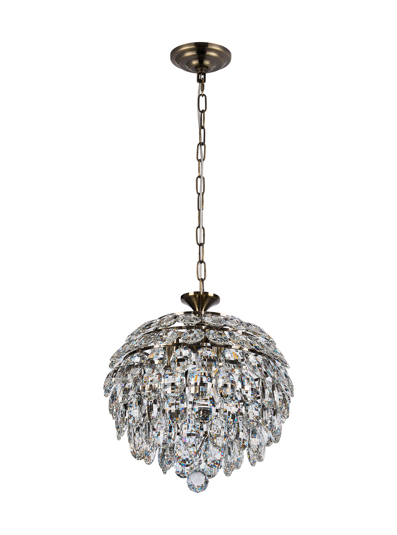 Load image into Gallery viewer, Diyas IL32803AB Coniston Pendant, 3 Light E14, Antique Brass/Crystal - 60696
