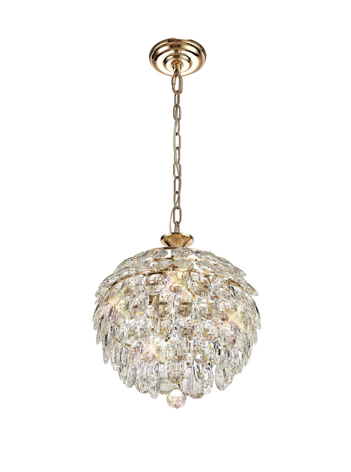 Diyas IL32803 Coniston Pendant, 3 Light E14, French Gold/Crystal