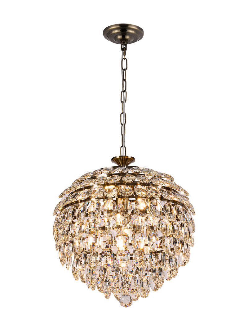 Load image into Gallery viewer, Diyas IL32804AB Coniston Pendant, 6 Light E14, Antique Brass/Crystal - 60949
