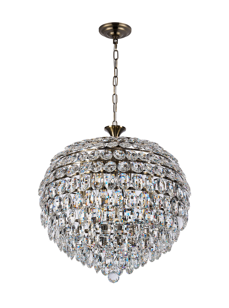 Load image into Gallery viewer, Diyas IL32805AB Coniston Pendant, 9 Light E14, Antique Brass/Crystal - 60953
