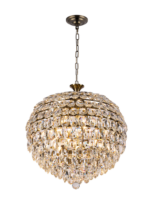 Diyas IL32805AB Coniston Pendant, 9 Light E14, Antique Brass/Crystal - 60953