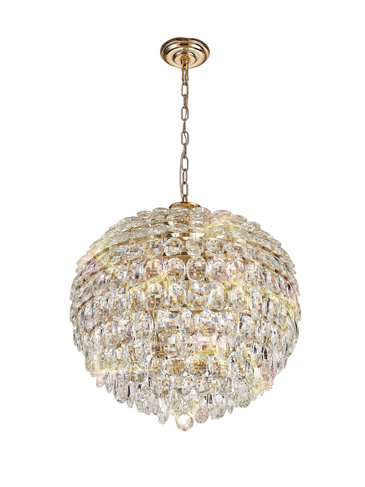 Diyas IL32805 Coniston Pendant, 9 Light E14, French Gold/Crystal