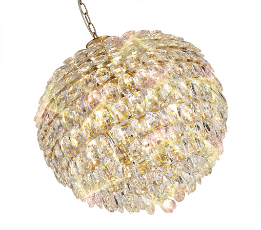 Diyas IL32805 Coniston Pendant, 9 Light E14, French Gold/Crystal