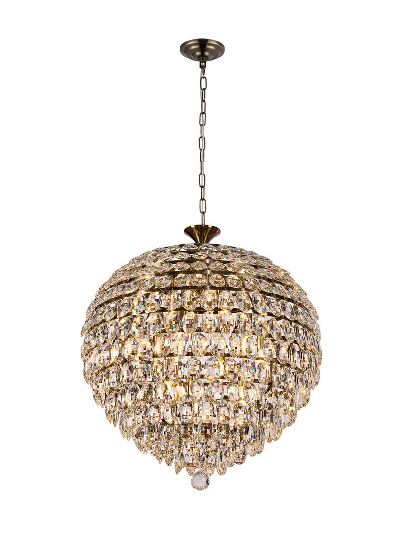 Load image into Gallery viewer, Diyas IL32810AB Coniston Pendant, 12 Light E14, Antique Brass/Crystal Item Weight: 29.2kg - 60956
