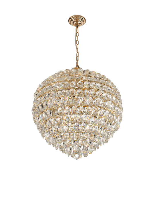 Diyas IL32810 Coniston Pendant, 12 Light E14, French Gold/Crystal